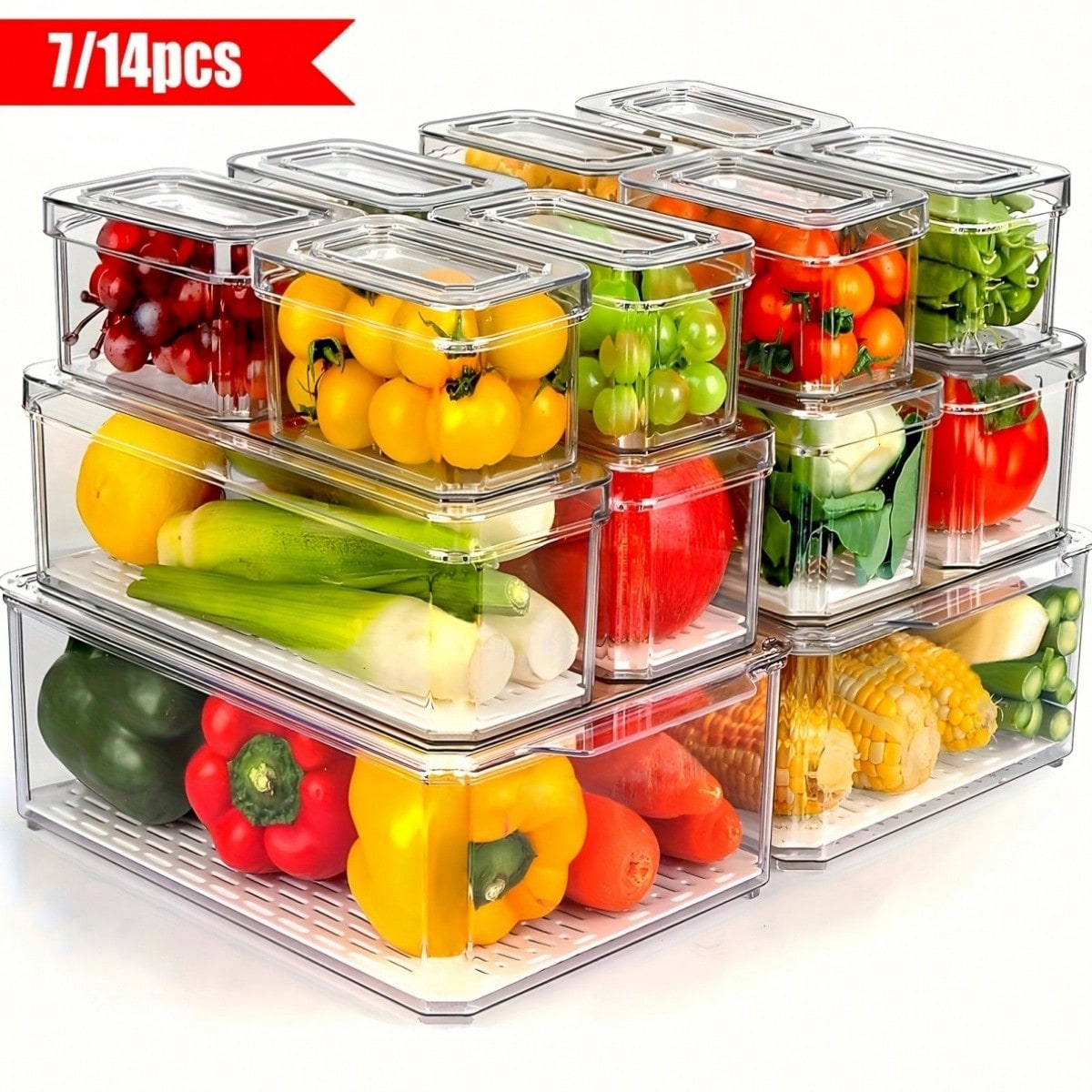 Food Storage Cabinet For Kitchen - Paquete de 7/14 contenedores organizadores apilables