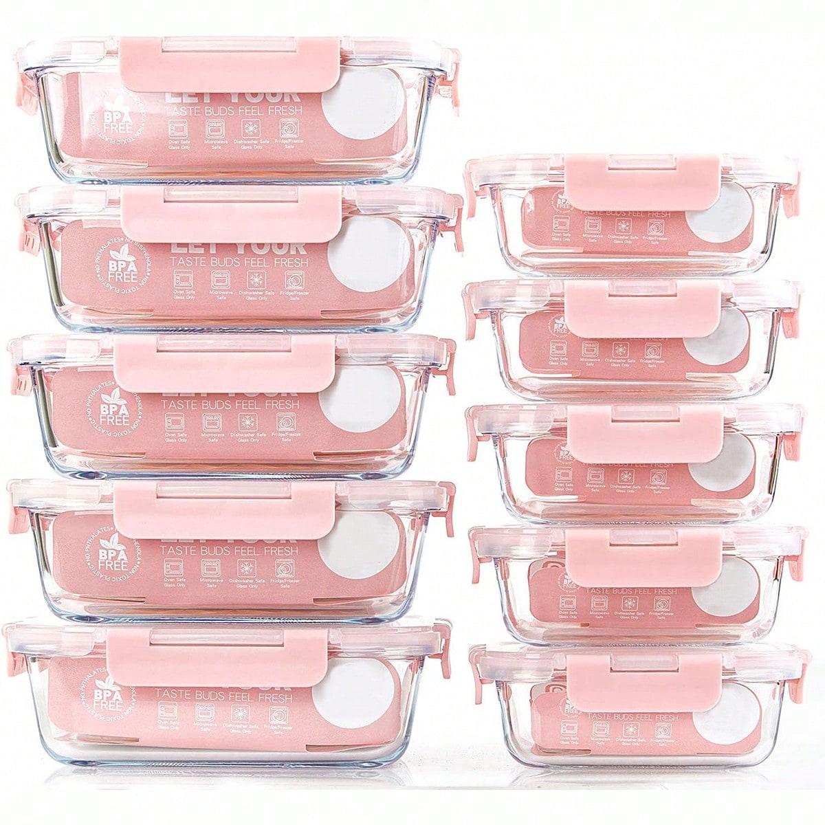 Food Storage Freezer - Paquete de 10 recipientes de vidrio