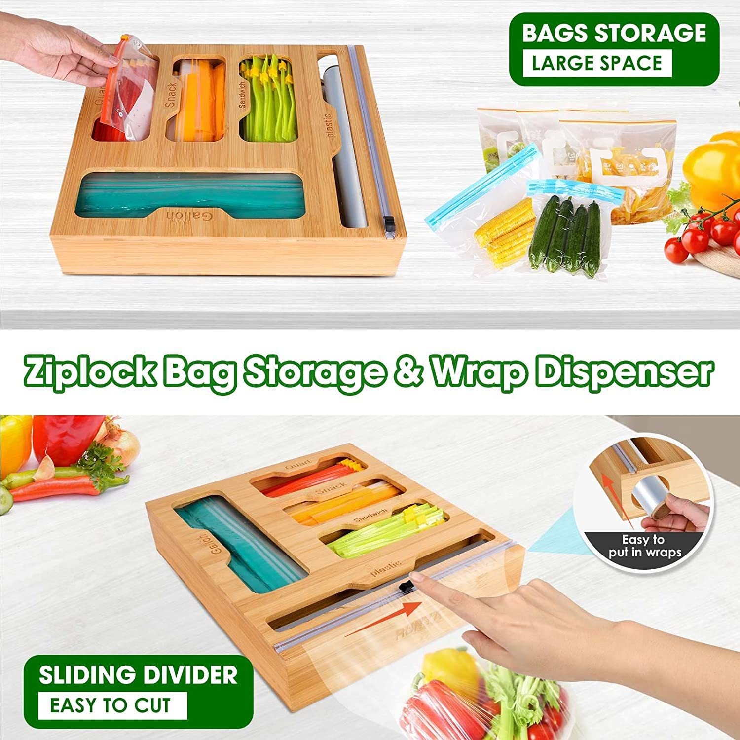 Soporte Ziplock de bambú para  - Food Storage Dispenser reseña y precio